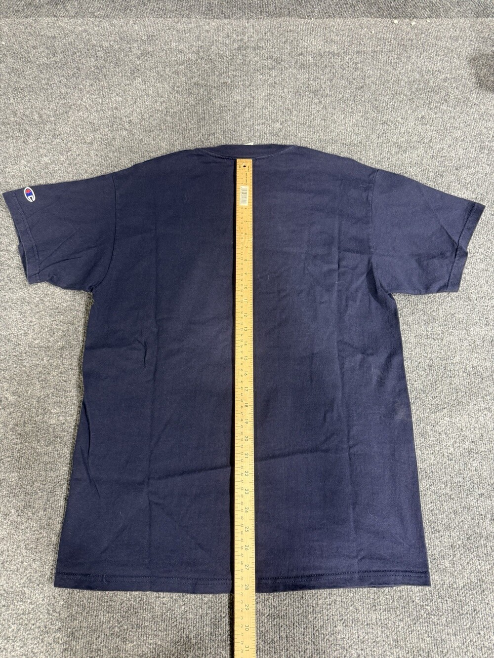 Champion Script Logo T Shirt Navy Blue 100% Cotton Short Sleeve Mens Large - Picture 9 of 10